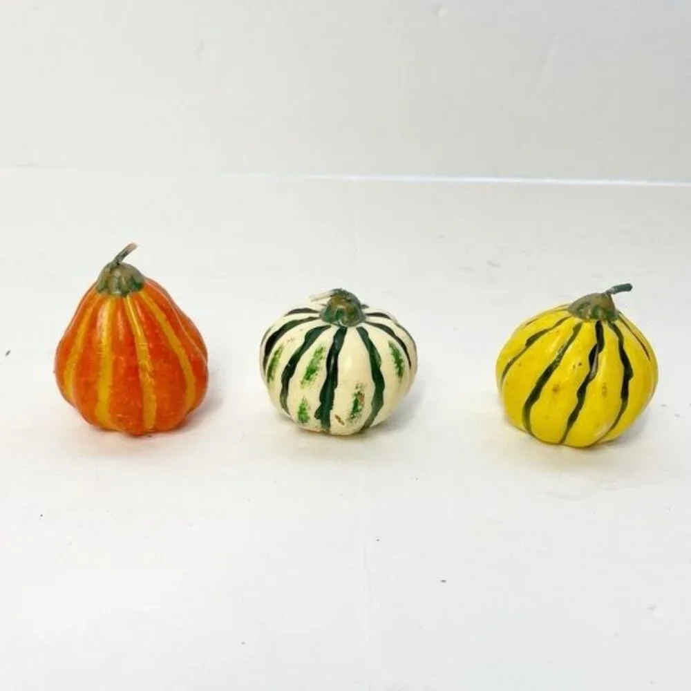 Set Of 3 Mini Pumpkin Squash Shaped Candles Decorative Fall Decor Holly Yashi